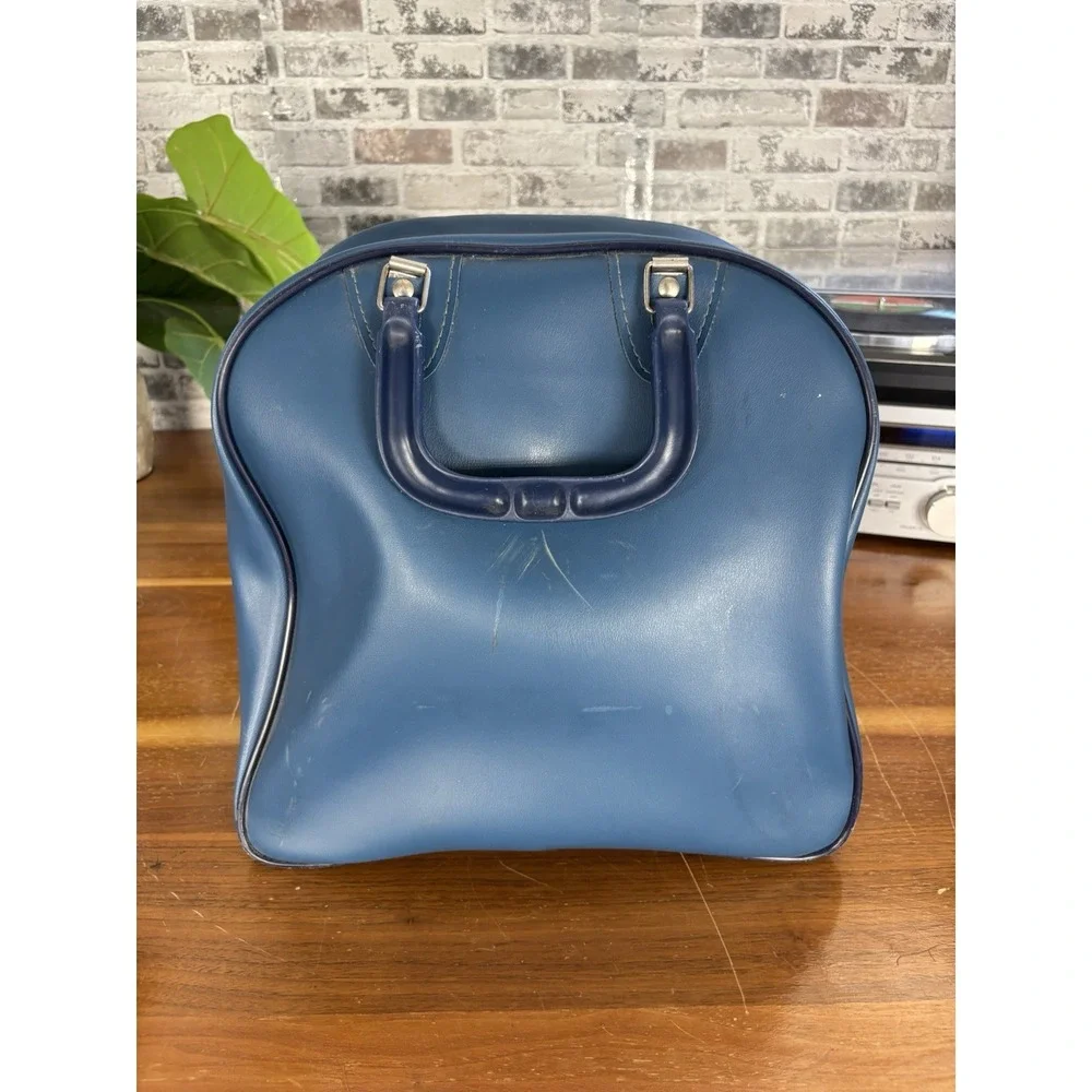 ⭐️Brunswick Retro Blue Bowling Ball Bag Vintage Vinyl⭐️w/ Tweed Fabric Top Carry